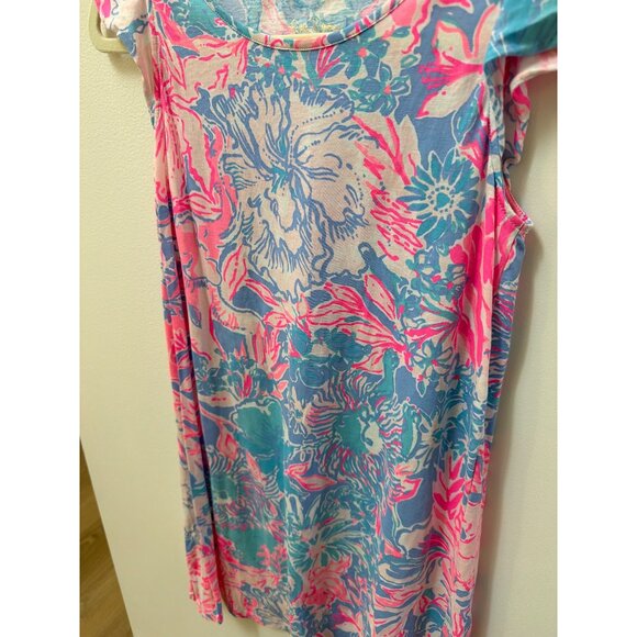 Lilly Pulitzer Womens XL Tropical Print Flutter Sleeve Dress Cotton Casual - Picture 2 of 4
